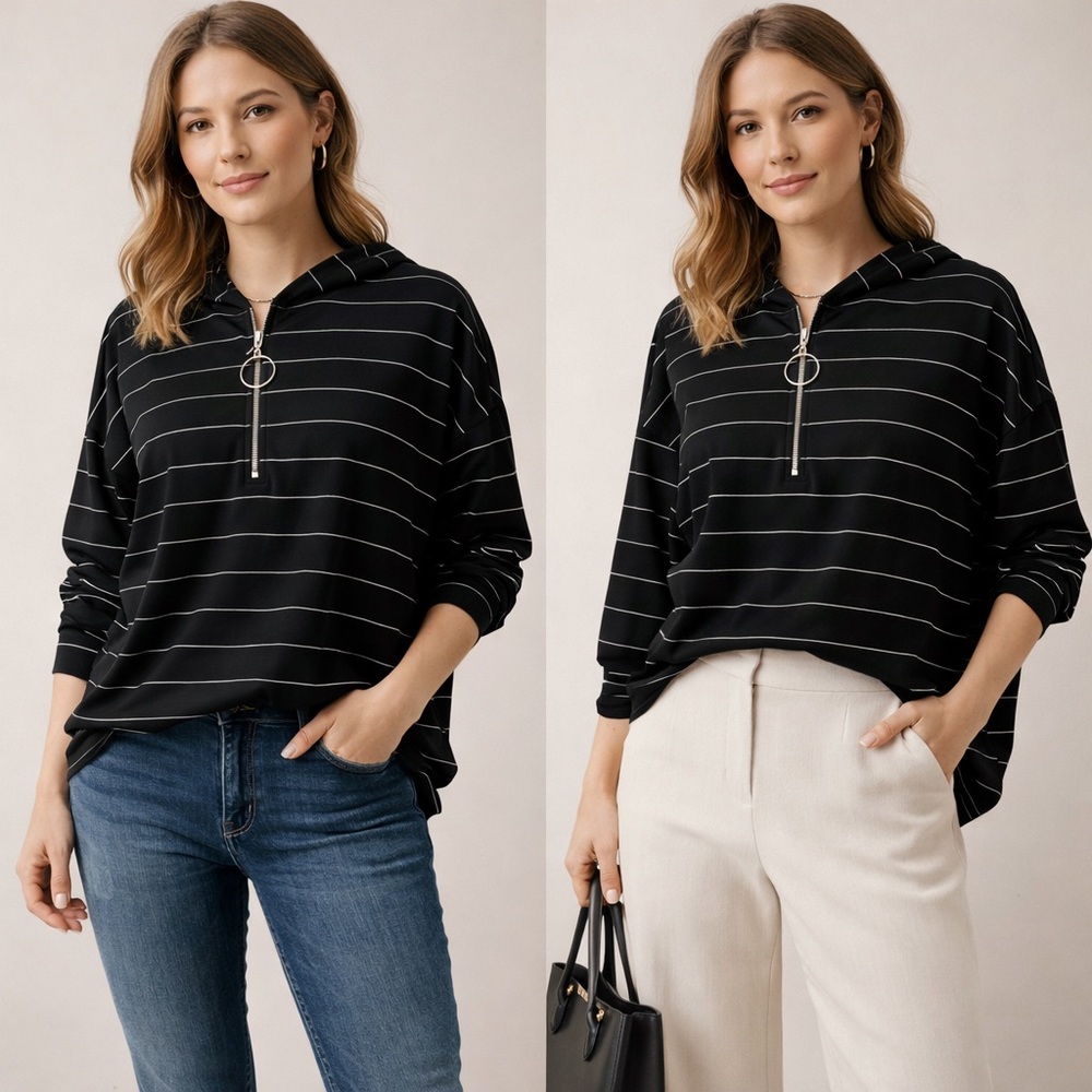 White Birch Black Hoodie with White Stripes 07-0249